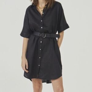 Lanhtropy Women's Size S/M Black Alba Shirt Dress 100% Linen Pockets